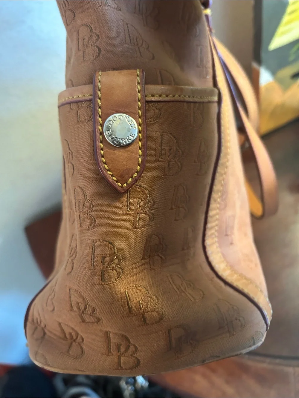 Dooney & Bourke Tan Shoulder Tote with Signature DB Pattern